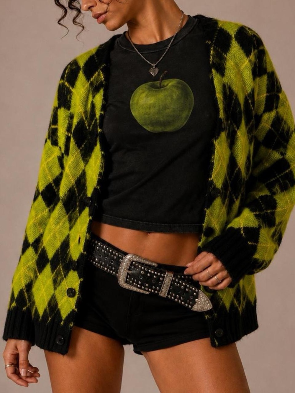 Green & Black Argyle Cardigan